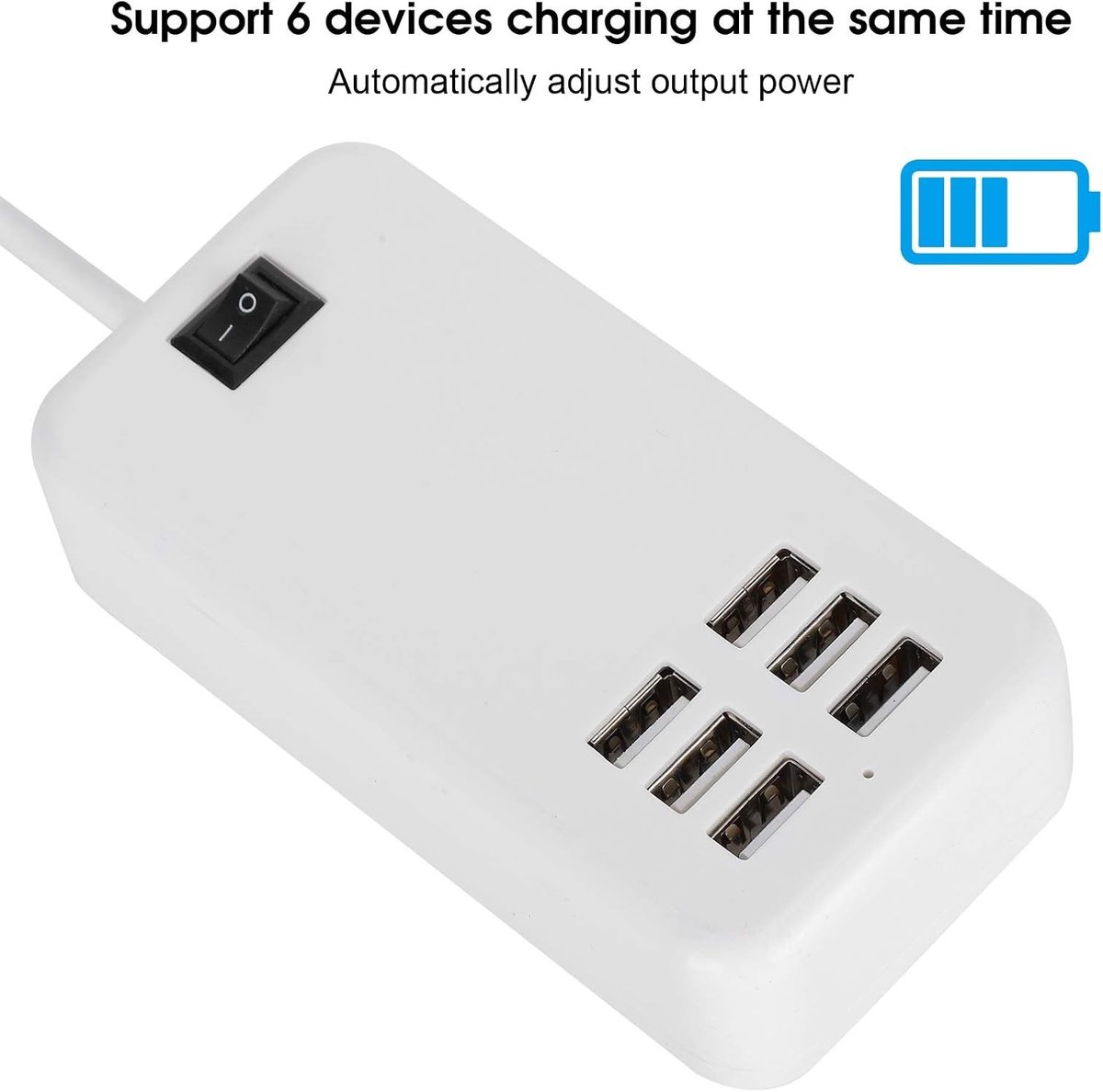 USB-wandoplader - EU - 1 x 1 x 1 cm - Snellaadstation met 6 Poorten - Voor Smartphones en Tablets