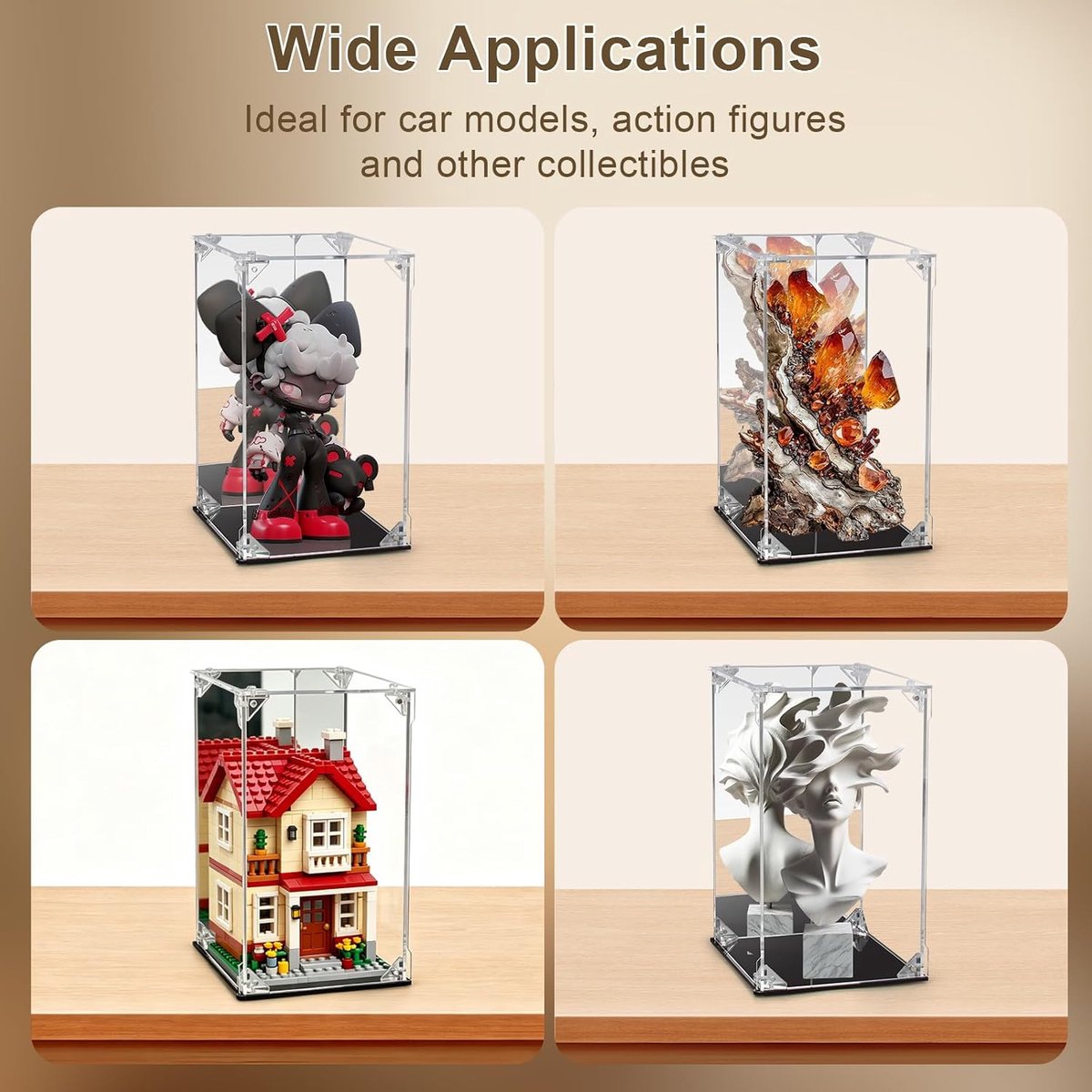 displaybox van acryl met magnetische gesp en spiegelachterkant, stofdichte vitrine voor verzamelobjecten, figuren en modelauto's, eenvoudige montage, acrylstandaard (15 x 15 x 25 cm)