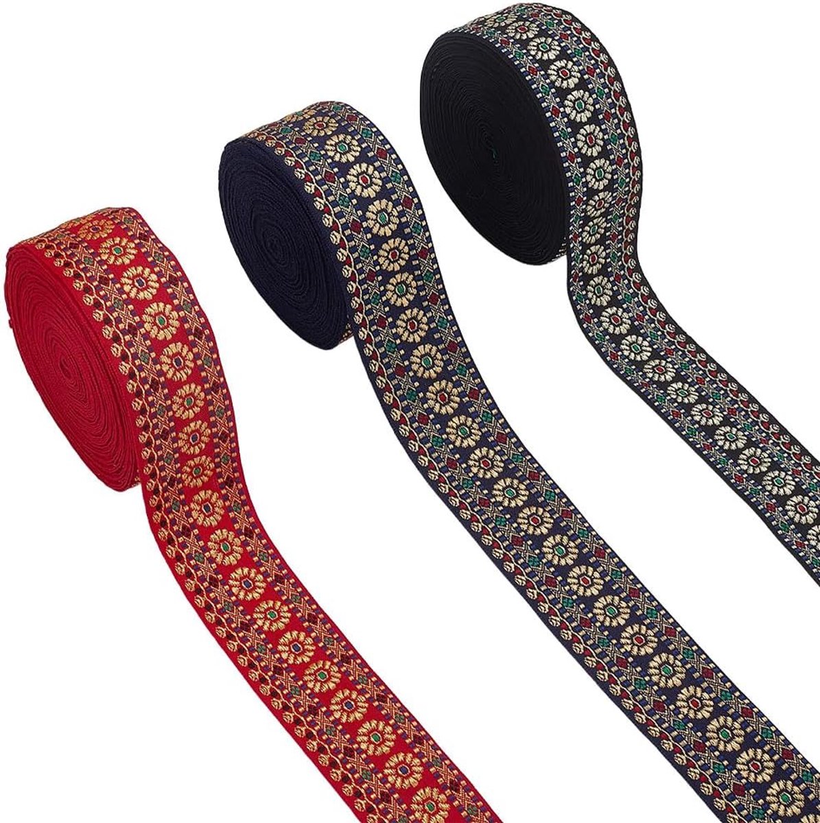 3 Rollen 15 Yards Jacquard Lint Trim Bloemen Borduurwerk Geweven Lint Trim Etnische Stijl Bloemen Geborduurde Stof Trims voor DIY Naaien Ambachtelijke Versieringen Kleding Home Decor Gift