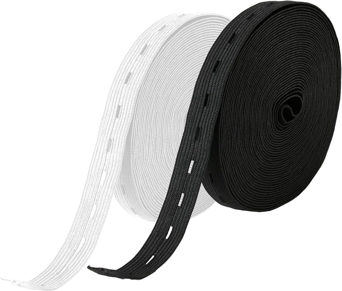Elastische band, 2 cm brede platte naaitape, zwart-wit singels, voor broekrok, hoofdband en doe-het-zelf naaiprojecten