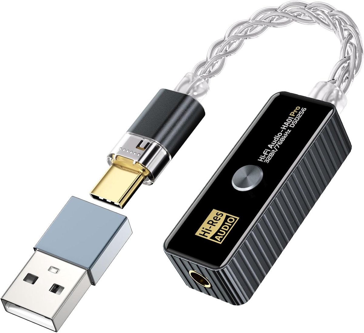 Hoofdtelefoonversterker - USB-C naar 3,5 mm HiFi-audioadapter 32-bit/768 kHz, plug-and-play Hi-res audioversterker, draagbare DAC en hoofdtelefoonversterker, compatibel met Android/iOS/Windows/Mac-systemen
