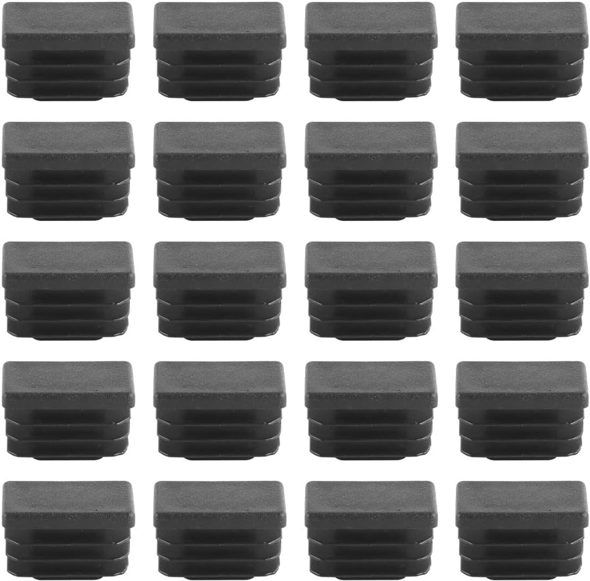 20 stuks rechthoekige buiseindkappen van zwart kunststof voor vierkante hekpalen van 25 mm x 15 mm.