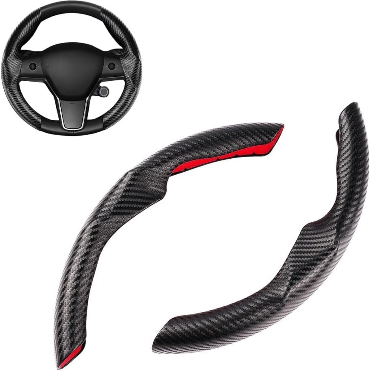 2 stuks Tesla 3/Y ABS anti-slip segment stuurbescherming, koolstofvezel patroon stuurhoes Compatibel met 2017-2023 Tesla Model 3, set stuurbeschermers