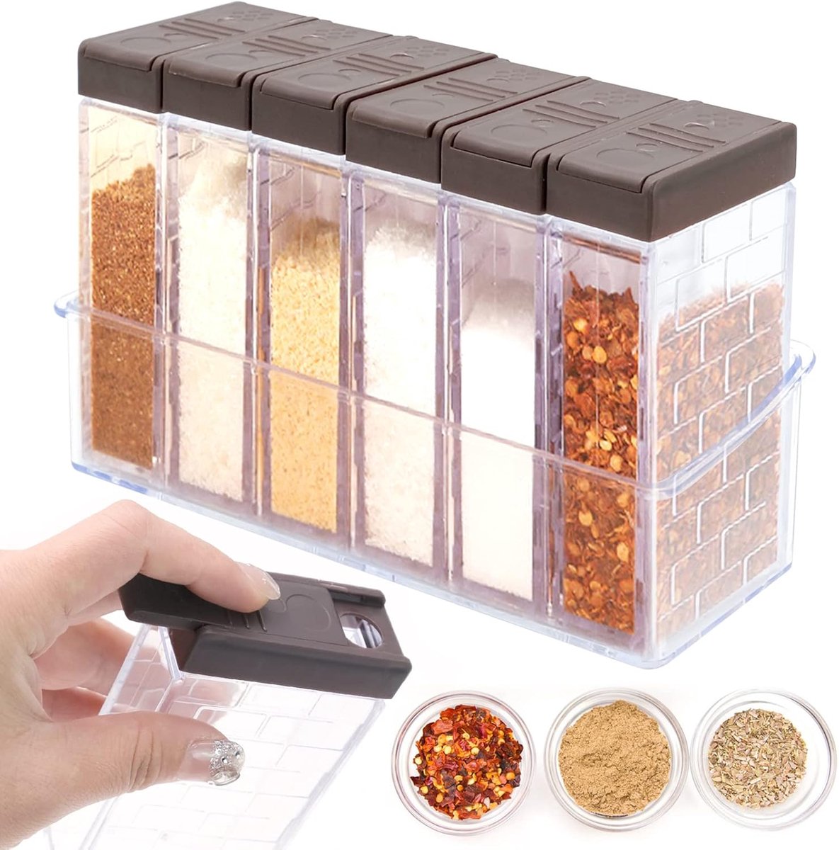 Set van 6 kruidenpotjes, transparante kruidenbewaarcontainers, kruidenshakerbox, campingkruidenshakerpotten, kruidenbewaarcontainer voor suiker, zout, peper en andere specerijen