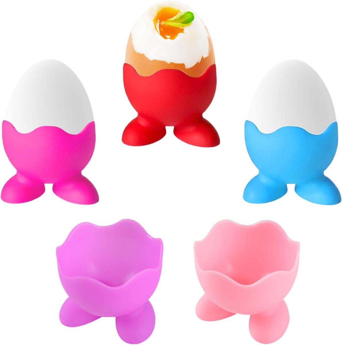 5 stuks eierdopjes, eierdopjes van siliconen, zacht en antislip, eierdopjes, deur met twee kleine voetjes, eierdopjes voor ontbijt, voor familie, restaurant