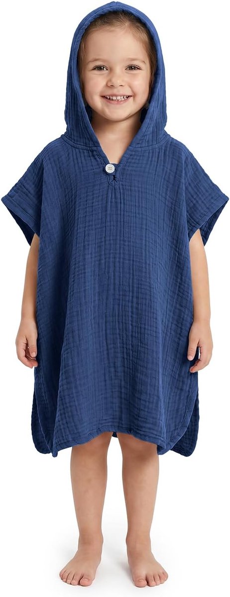 Premium mousseline badponcho kinderen met capuchon - 100% katoen - Oeko-Tex - babyhanddoek badponcho - als strandponcho, surfponcho, badhanddoek voor meisjes en jongens