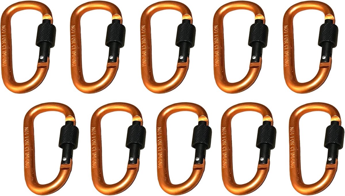 Set van 10 karabijnhaken, kleur 3: orange, 100 kg
