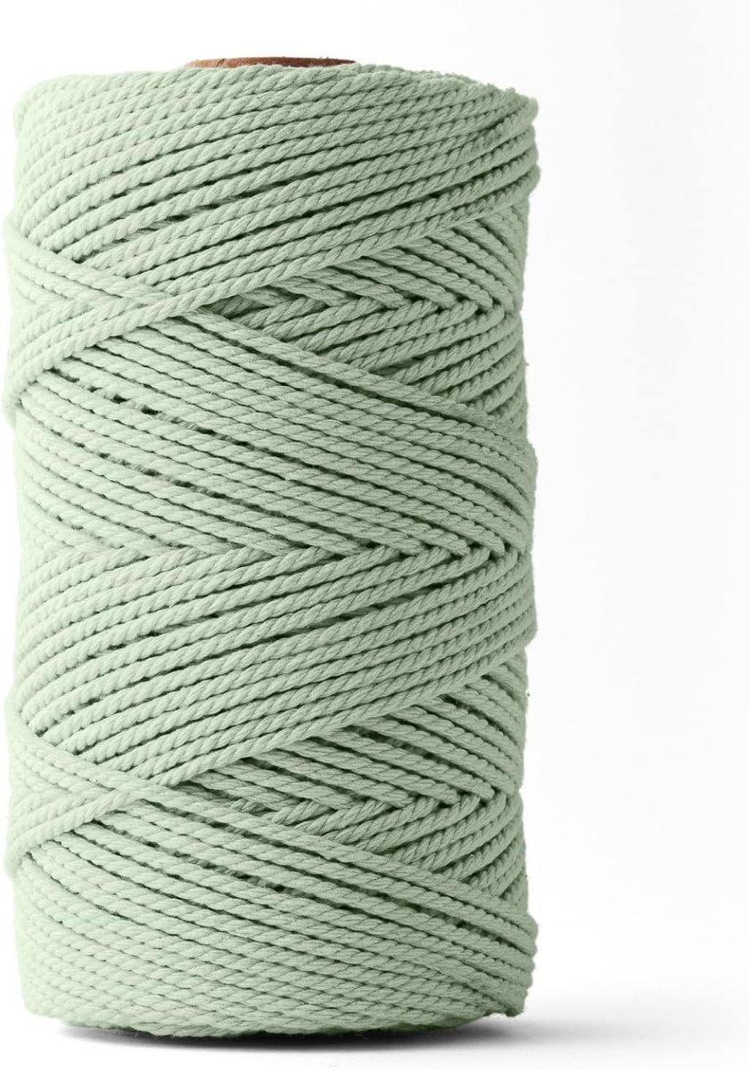 Macramétouw (3mm, 120M, eucalyptus) - Dubbel getwist touw van 100% gerecycleerd katoen voor creatieve knutselprojecten