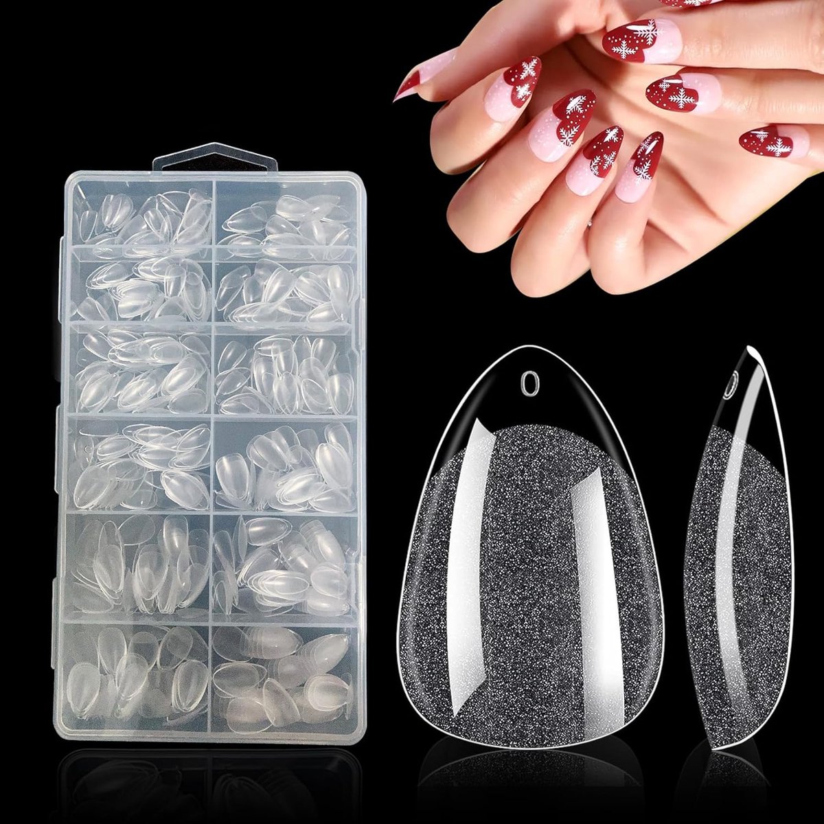 Korte Amandel Nagel Tips - 552Pcs Zachte Gel Nagel Tips Amandel Vormige Volledige dekking Gel X Nagels Pre Geëtst voor Extensies, Duidelijke Sterke Valse Druk op Nagels 12 Maten
