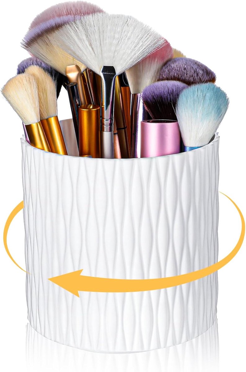 Roterende make-upborstelhouder, 360 ° draaibare pennenhouder, cosmetische organizer met 5 sleuven, grote capaciteit, make-up kwastenopslag voor dressoir, aanrecht, ijdelheid en badkamer kantoor