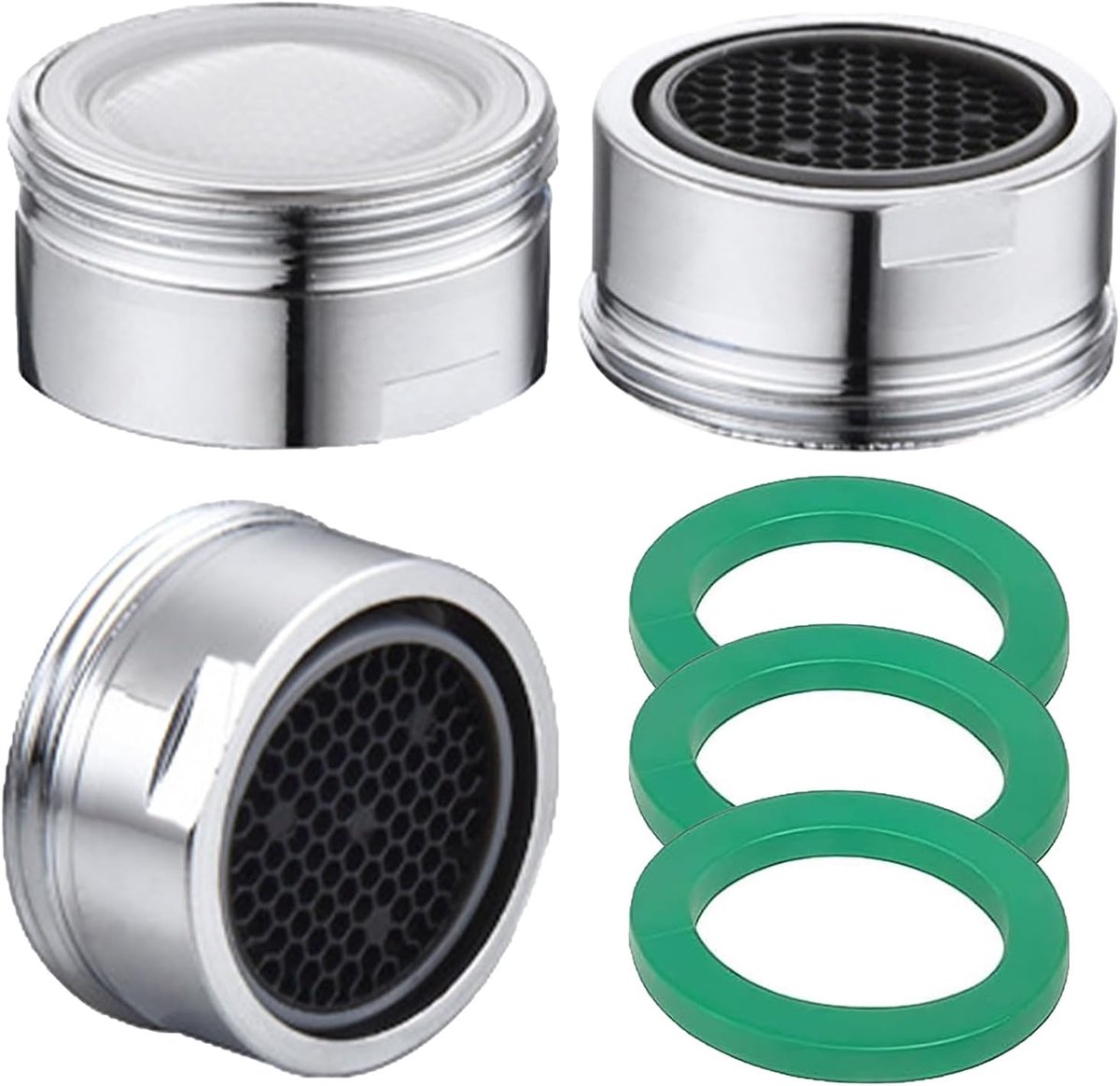 waterkraan, zeef, straalregelaar, 24 mm, diffuser kraan, metalen buitendraad, reserveonderdeel met afdichting voor keuken en badkamer, 3 stuks