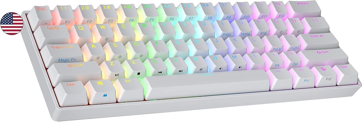 S60 Supernova 60% | Heet Verwisselbaar Mechanisch Gamingtoetsenbord | 61 Toetsen Multi Color RGB LED Backlit voor PC/Mac | QWERTY Amerikaanse (Wit, Gateron Optical Blue)