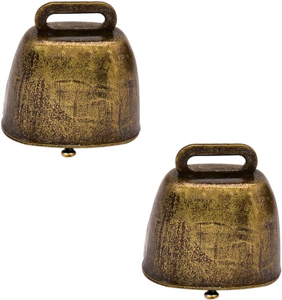 2 stuks antieke stijl metalen koeienbellen, super luid paard schapen koperen klokken, vee boerderij dier messing bellen, metalen huisdierklokken bronzen bel (groen brons)