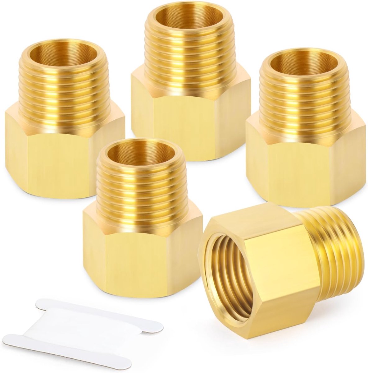 5stuks messing pijpfitting, verloopadapter, 1/2 Inch Male BSP x 1/2 Inch Female BSP