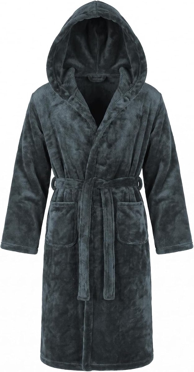 Pluche badjas nachtkleding voor heren, hoge kwaliteit lange flanellen nachtkleding, zachte warme ochtendjas, huisjas, saunamantel optie of zonder capuchon met capuchon, 2 zakken en riem