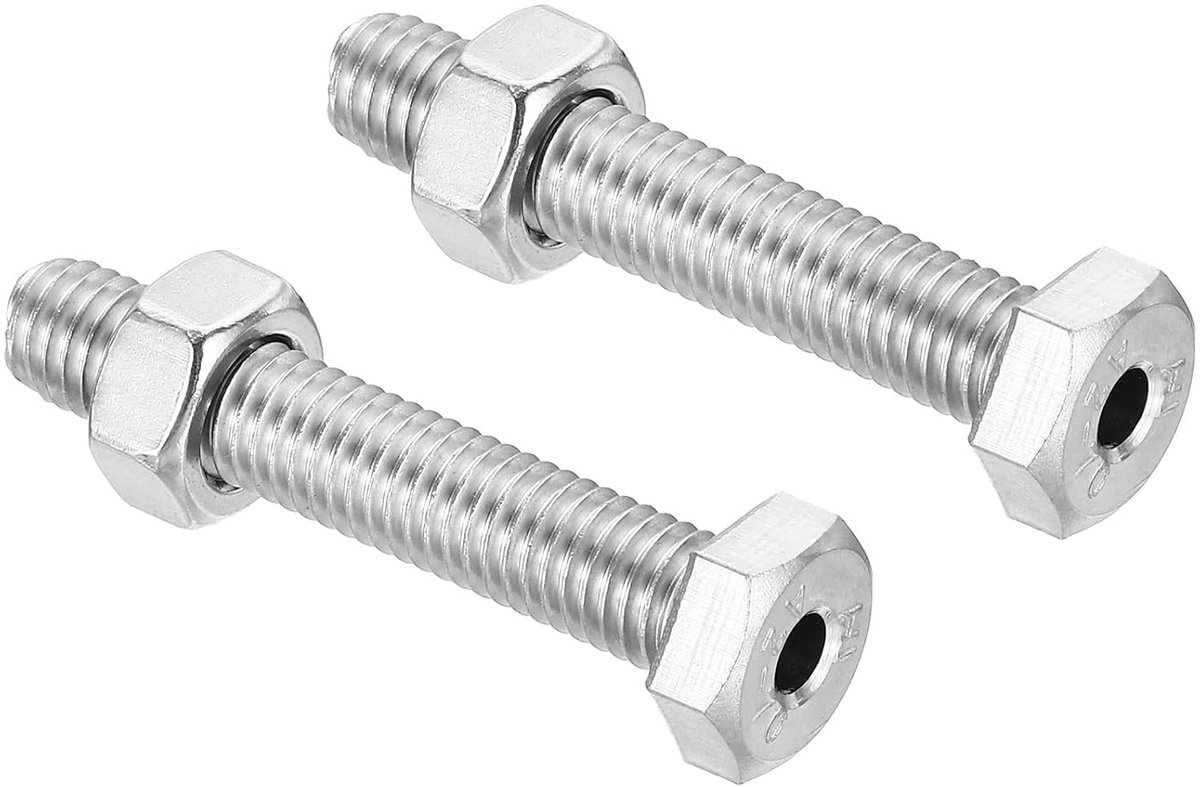2 set M8 x 45 mm holle buitenkant zeskant schroef cilindrische lamp schroefdraadschroeven door gatschroef met moer 304 roestvrij staal