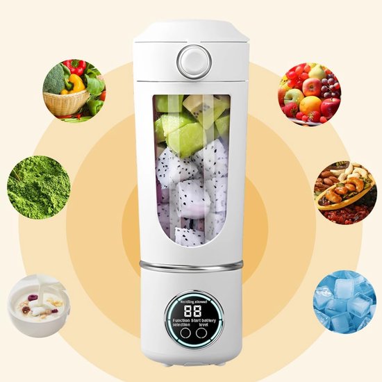 mixer 700 ml, oplaadbare mini-mixers met digitaal display, mixer to go voor milkshakes, fruit, groente, fitnessstudio, kantoor, camping, reizen (wit) — afbeelding 3