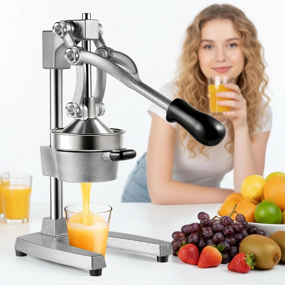 handpers, sap, sinaasappelpers, gietijzer, fruitsappers, citruspers, citroenpers, sappen, voor sinaasappelen, citroenen, granaatappels, zilver