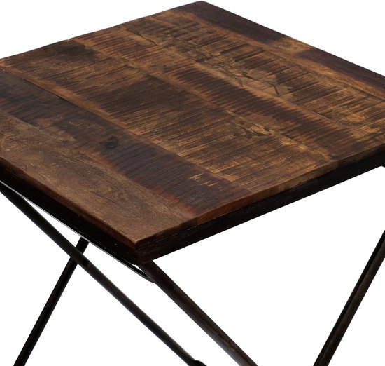 Kleine massieve klaptafel van echt hout, FSC-gecertificeerd, inklapbare kruk metalen frame, tuinkruk, balkontafel, bijzettafel, hout, klaptafel (klein: 46 cm x 29,5 cm x 29,5 cm) — afbeelding 4