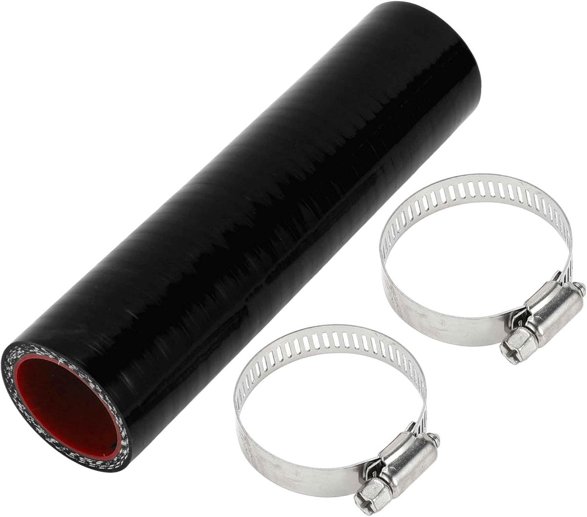 ABSOPRO Rechte Koppeling Silicone Slang Met Klemmen 1.18" ID 5.91" Lengte 0 Graden Silicone Slang Koelslang 4-Laags 5mm Dikke Luchtinlaat/Turbo/Intercooler Leidingbuis Zwart Rood 1 Set