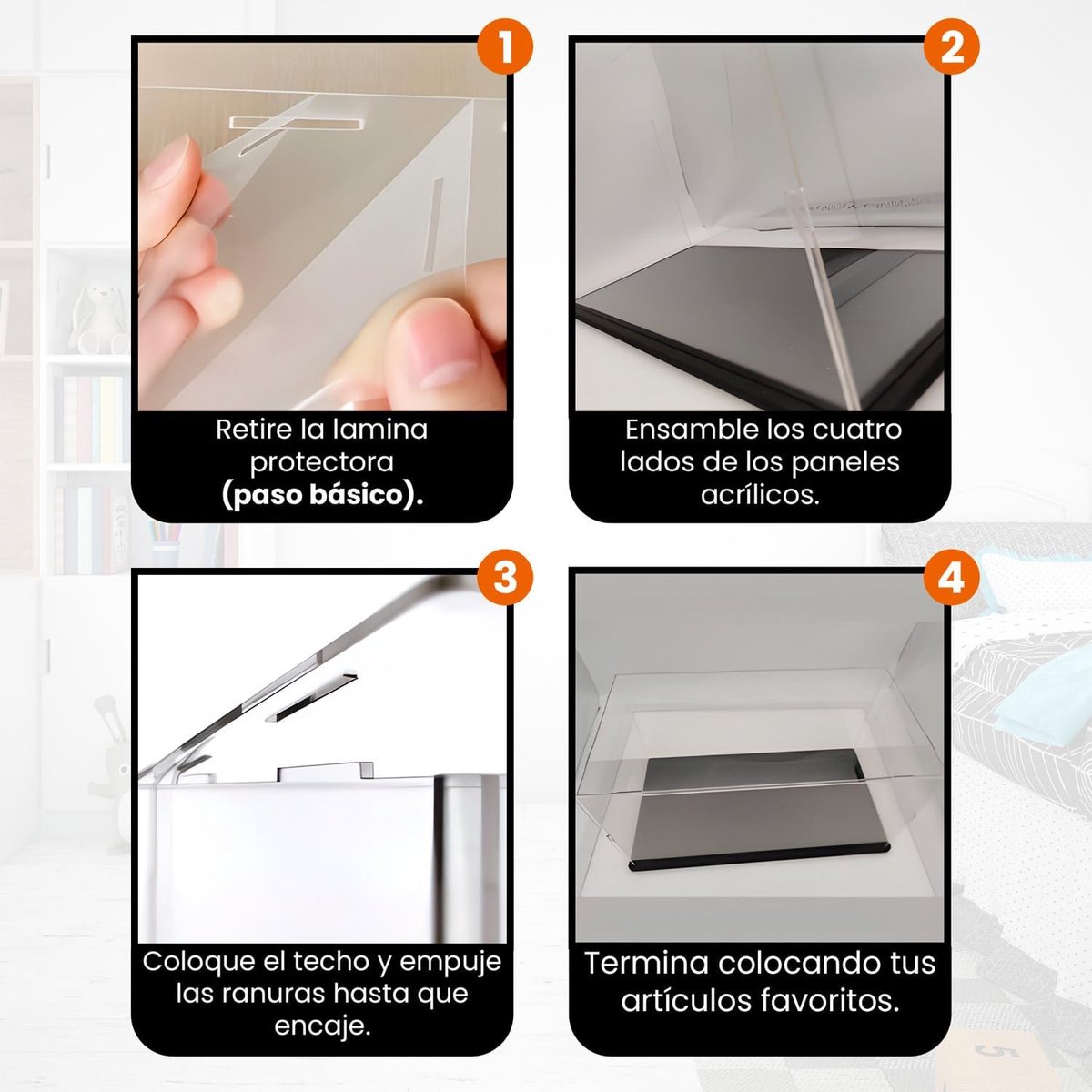 Vitrine voor collecties met zwarte sokkel, plexiglas urn, transparante plexiglas-box voor woonkamer, slaapkamer, kantoor (12 x 9 x 16 cm)