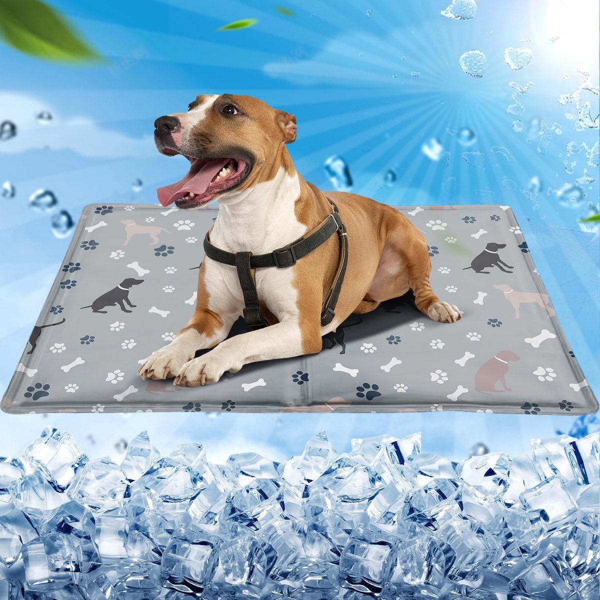 Koelmat voor honden, koelmat voor honden, 65 x 50 cm, koelmat voor katten met niet-giftige gel, houdt je huisdier binnen en buiten fris, grijs