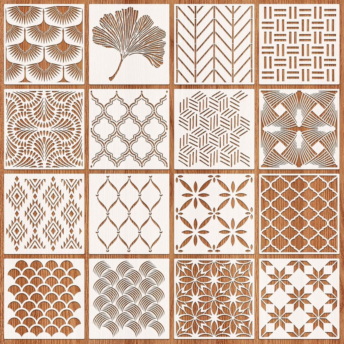 Schilderstencils Set 16 Stuks - 20 x 20 cm Geometrisch - Herbruikbaar - Perfect voor Creatieve Projecten - ShopVlot