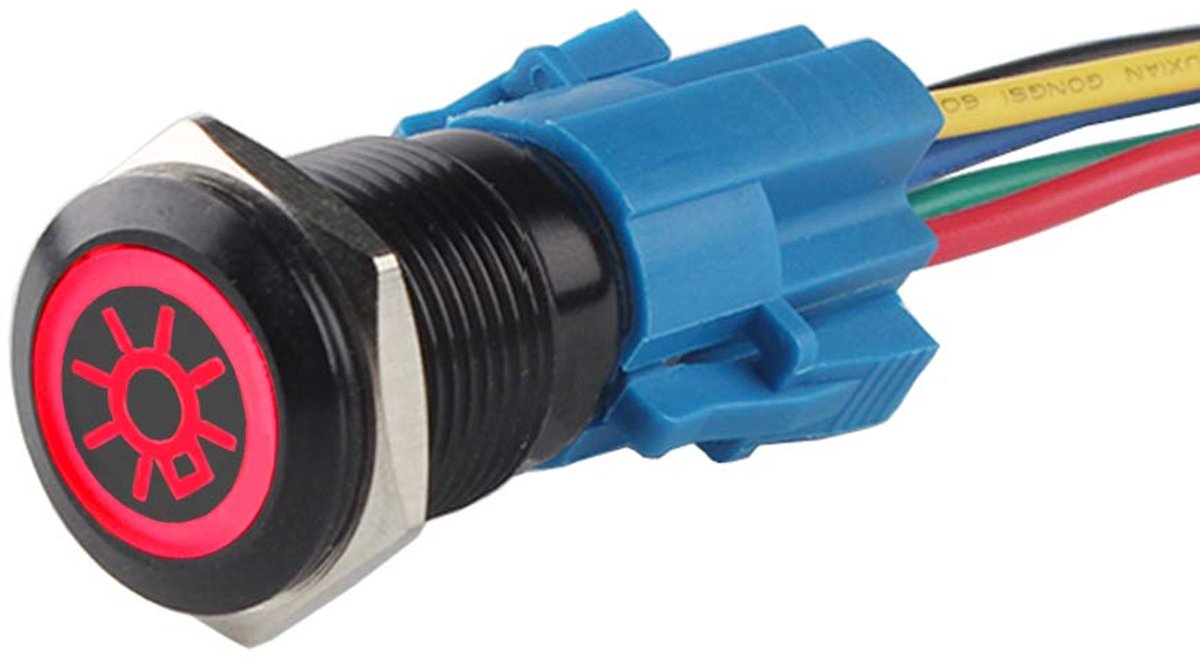 Zwarte Schaal 19mm 12V 5A Auto Vrachtwagen Tuimelschakelaar Drukschakelaar Schakelaar Rood Licht Koplamp Wipschakelaar AAN/UIT Waterdichte Stekker Draad