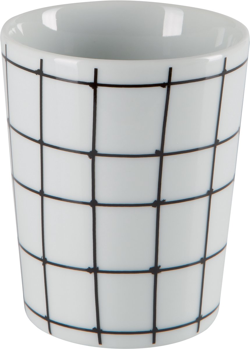 Spirella Tandenborstelhouder Badkamer Beker – Borstelhouder van Porselein – Tumbler Badkamer – Zwart en Wit – 8,1 x 10 cm
