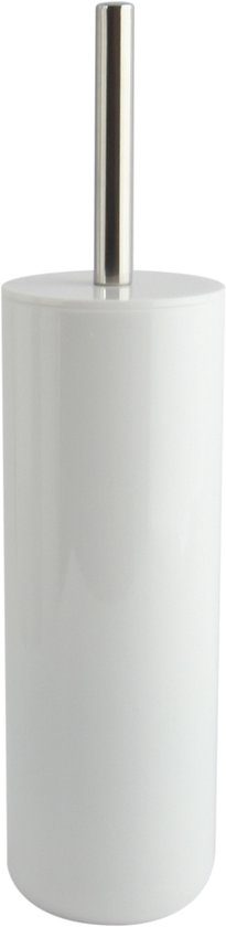 Witte kunststof toiletborstelhouder met RVS steel, 38 cm hoog.