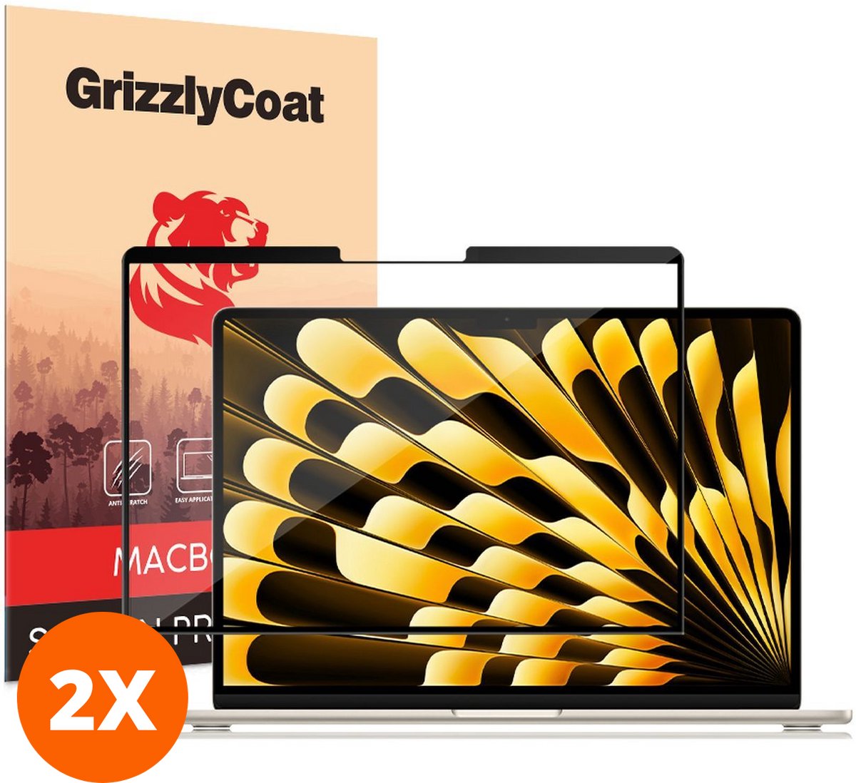 GrizzlyCoat Screenprotector geschikt voor Apple MacBook Air 15 Inch (2023-2026) | GrizzlyCoat Premium Screenprotector Folie - Case Friendly (2-Pack)