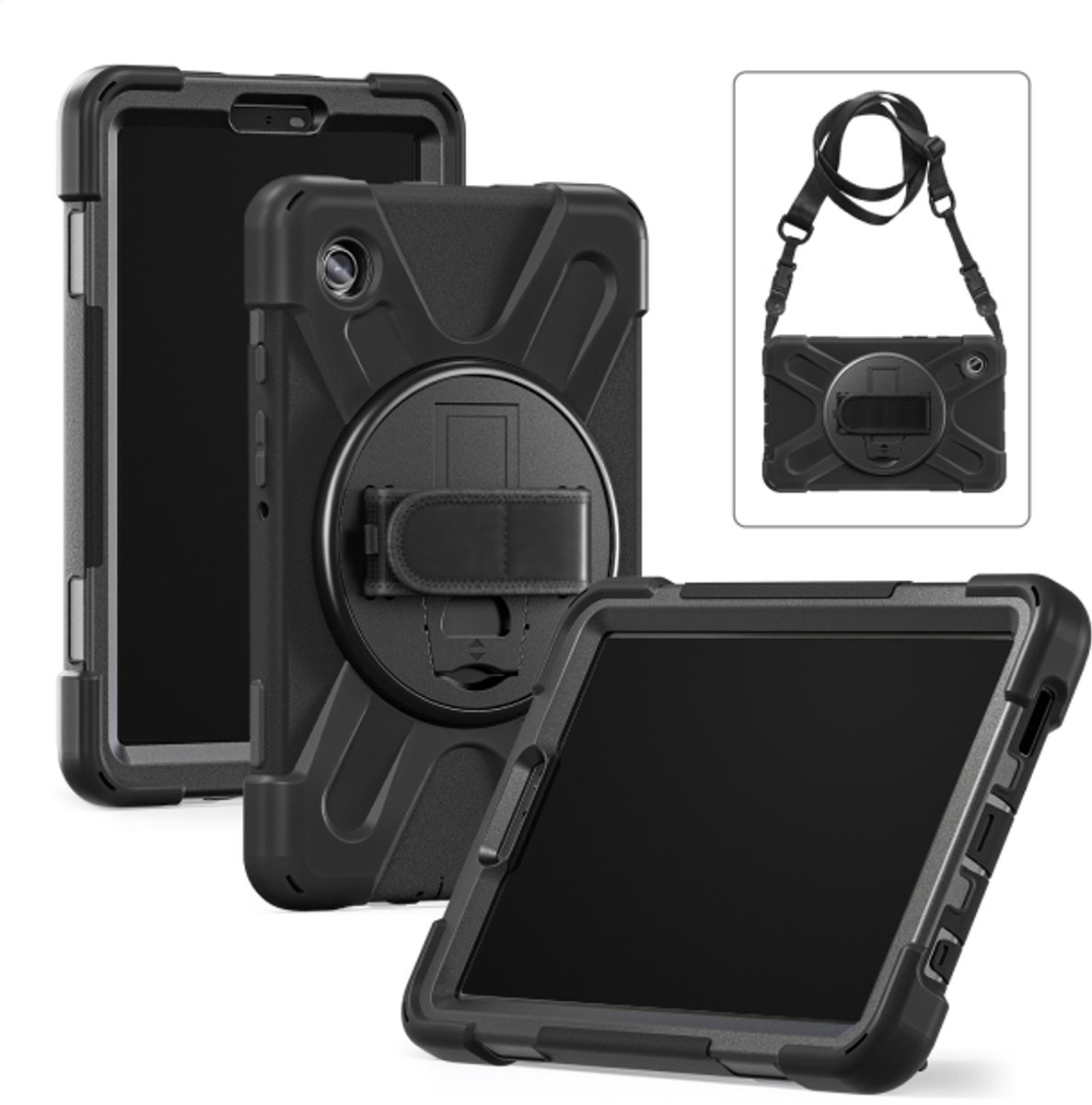 Xccess Tablethoes geschikt voor Samsung Galaxy Tab A11 Plus Hoes Hard kunststof,Siliconen | Xccess Survivor All-round Backcover + Schouderband | Schokbestendig Galaxy Tab A11 Plus Telefoonhoesje | Anti Shock Proof + Standaard - Zwart