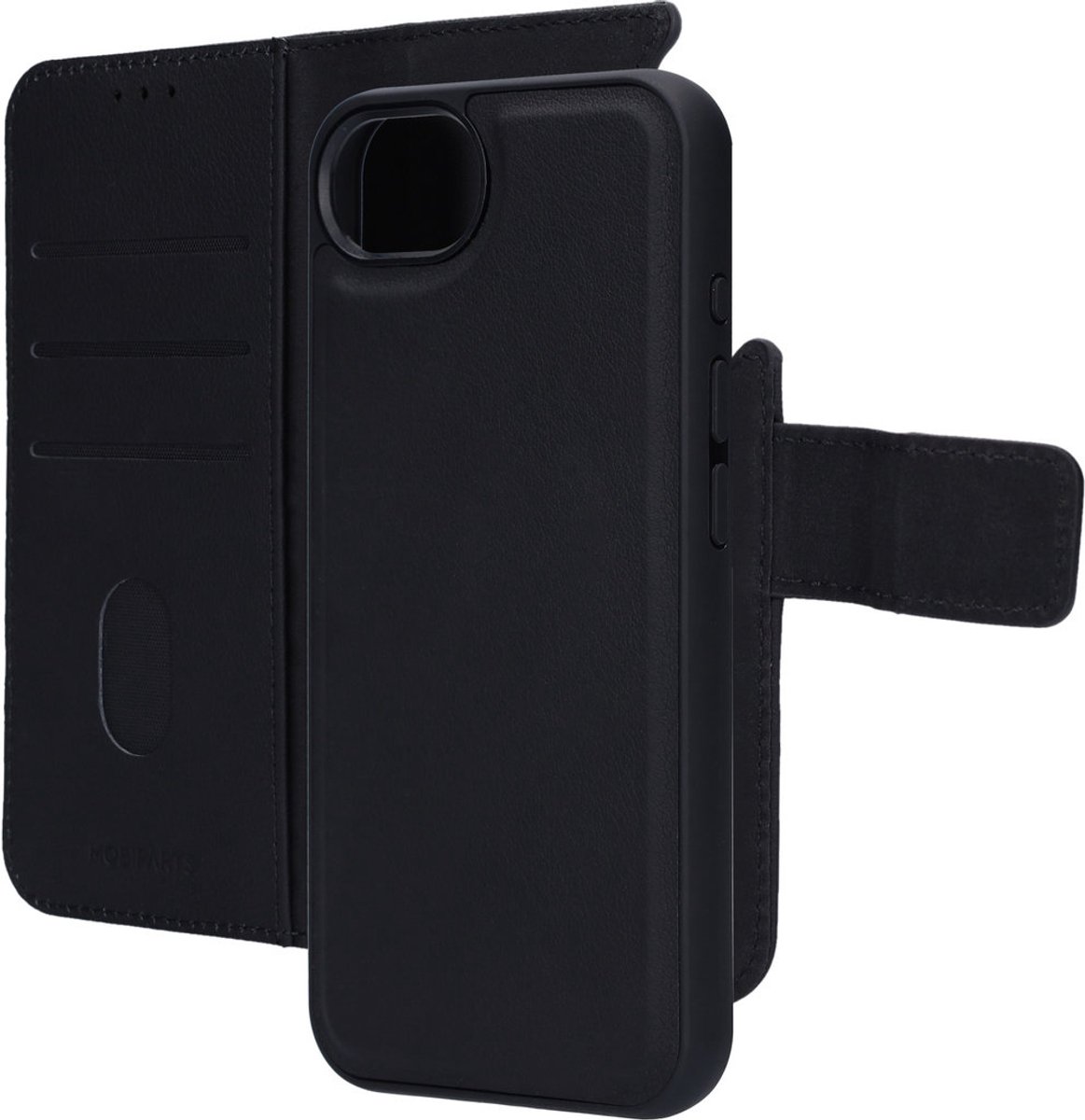Mobiparts Telefoonhoesje geschikt voor Apple iPhone 17e Hoesje Echt Leer | Mobiparts Uitneembare 2in1 Bookcase Portemonnee | Pasjeshouder voor 3 Pasjes | Telefoonhoesje voor Pinpas / OV Kaart / Rijbewijs - Zwart