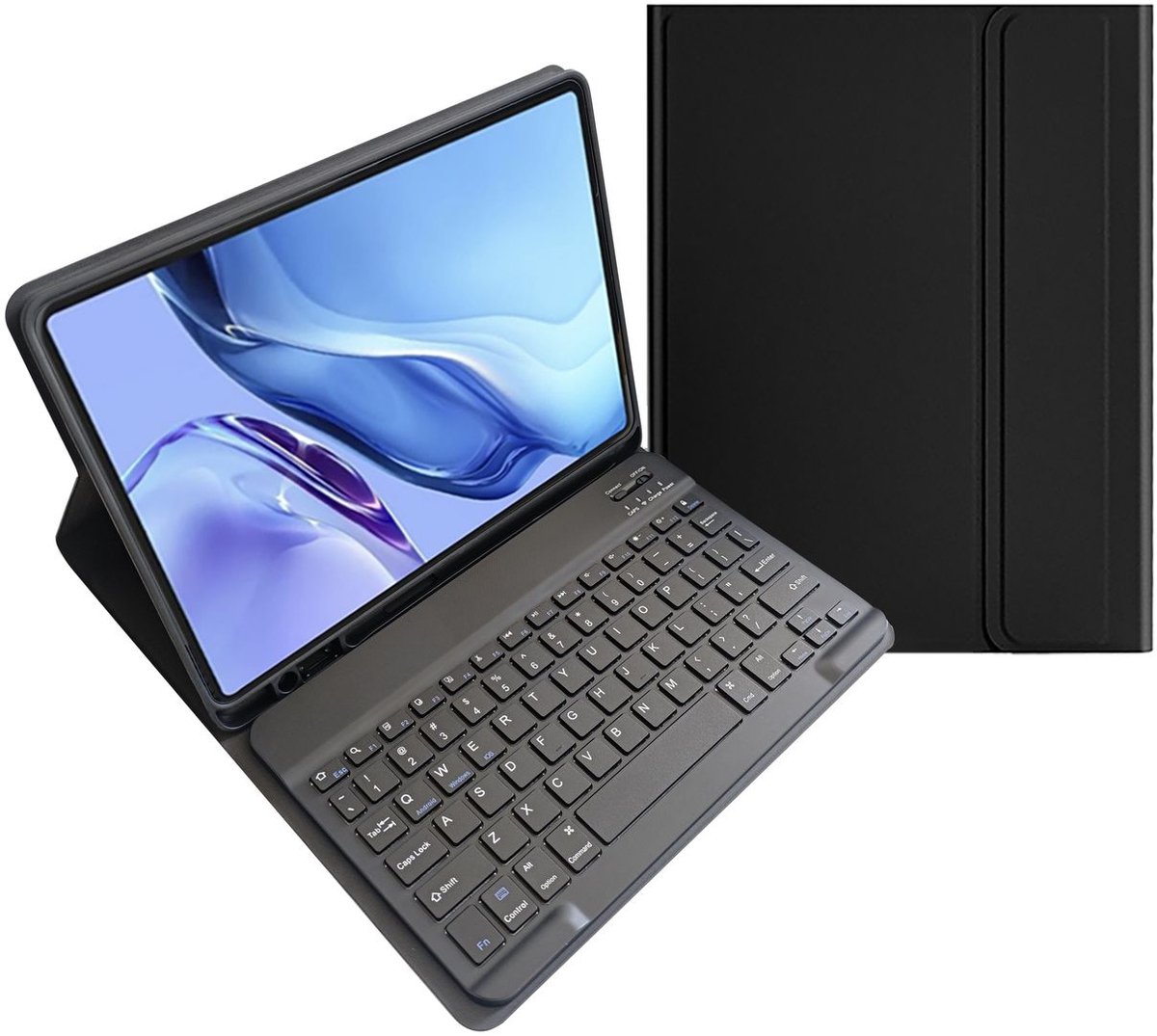 Mobigear Tablethoes geschikt voor Apple iPad Pro 12.9 Inch (2022) Hoes | Mobigear Keys AZERTY Bluetooth Toetsenbord Bookcase + Stylus Houder - Zwart