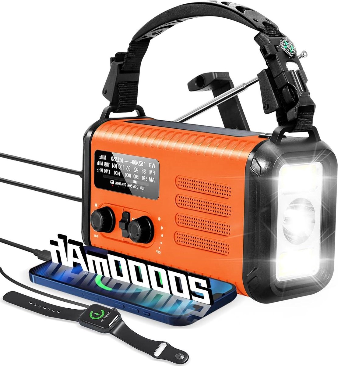 Noodradio - Zonne-radio - Noodsituaties - 20000mAh Batterij - 17.6 cm - Oranje