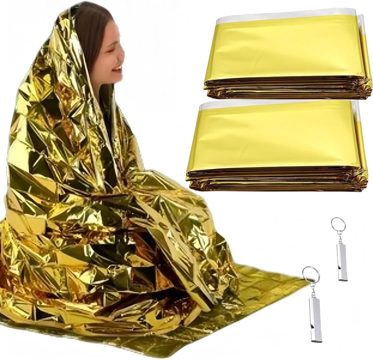 Reddingsdeken Set - Nooddeken thermisch - Buitenactiviteiten - Wind en waterdicht - 210x160cm - Goud/Zilver