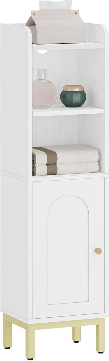 Hzuaneri badkamerkastje, smal badkamerkastje, verstelbare planken, ruimtebesparend, toiletkastje, voor kleine ruimtes, eenvoudig te monteren, 20 × 25 × 90 cm, witgoud