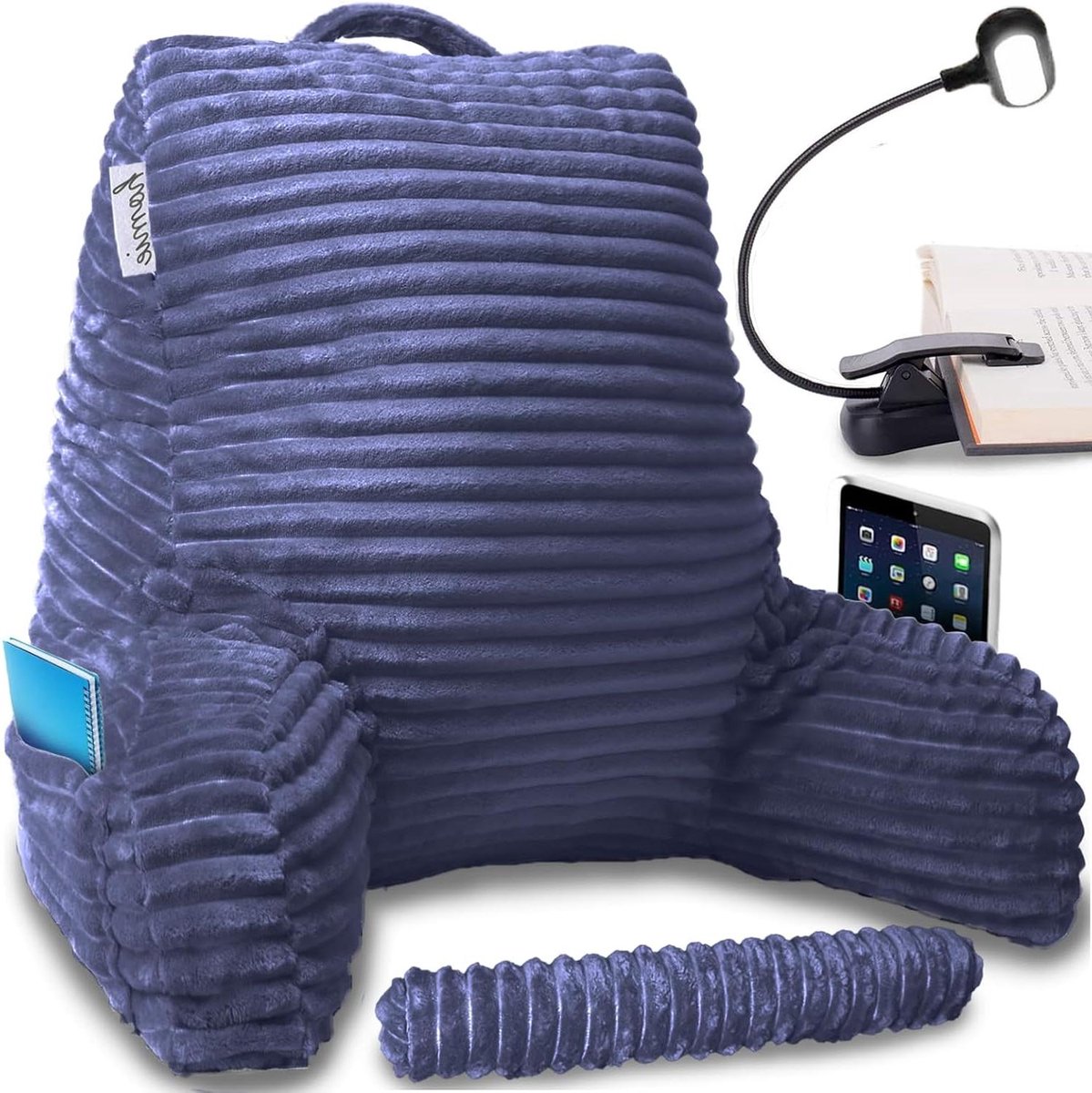 Leeskussen Bed - Rugkussen Armleuningen - Comfortabel Loungen - Met Polssteun - Large 18x31 inch - Blauw