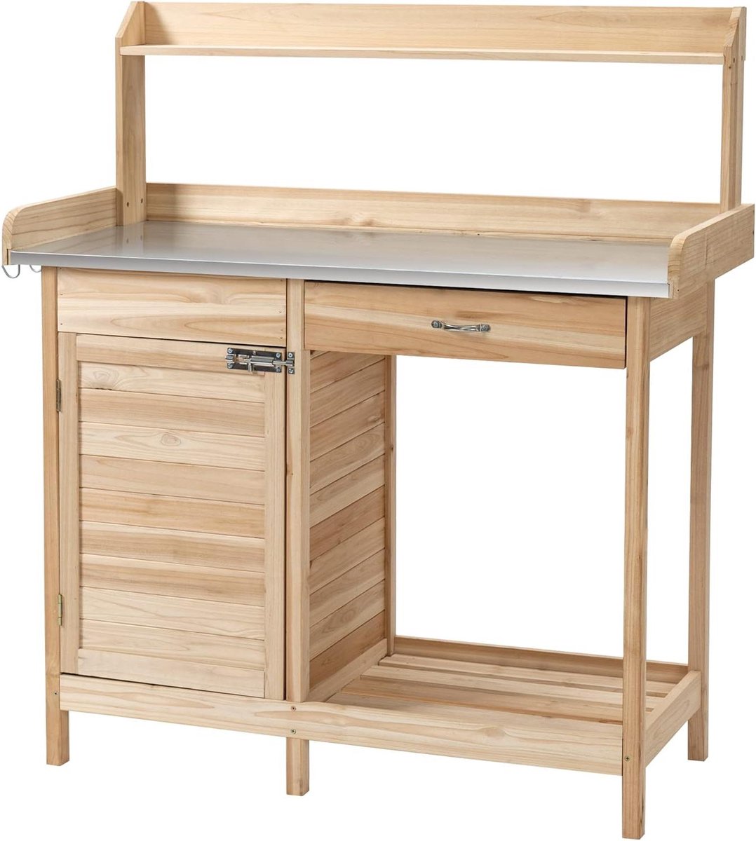 Tuinwerktafel met Werkblad - Plantenkweektafel Tuintafel - Bloemen Potten - Gegalvaniseerd Werkblad - 112 x 45 x 125 cm - Naturel