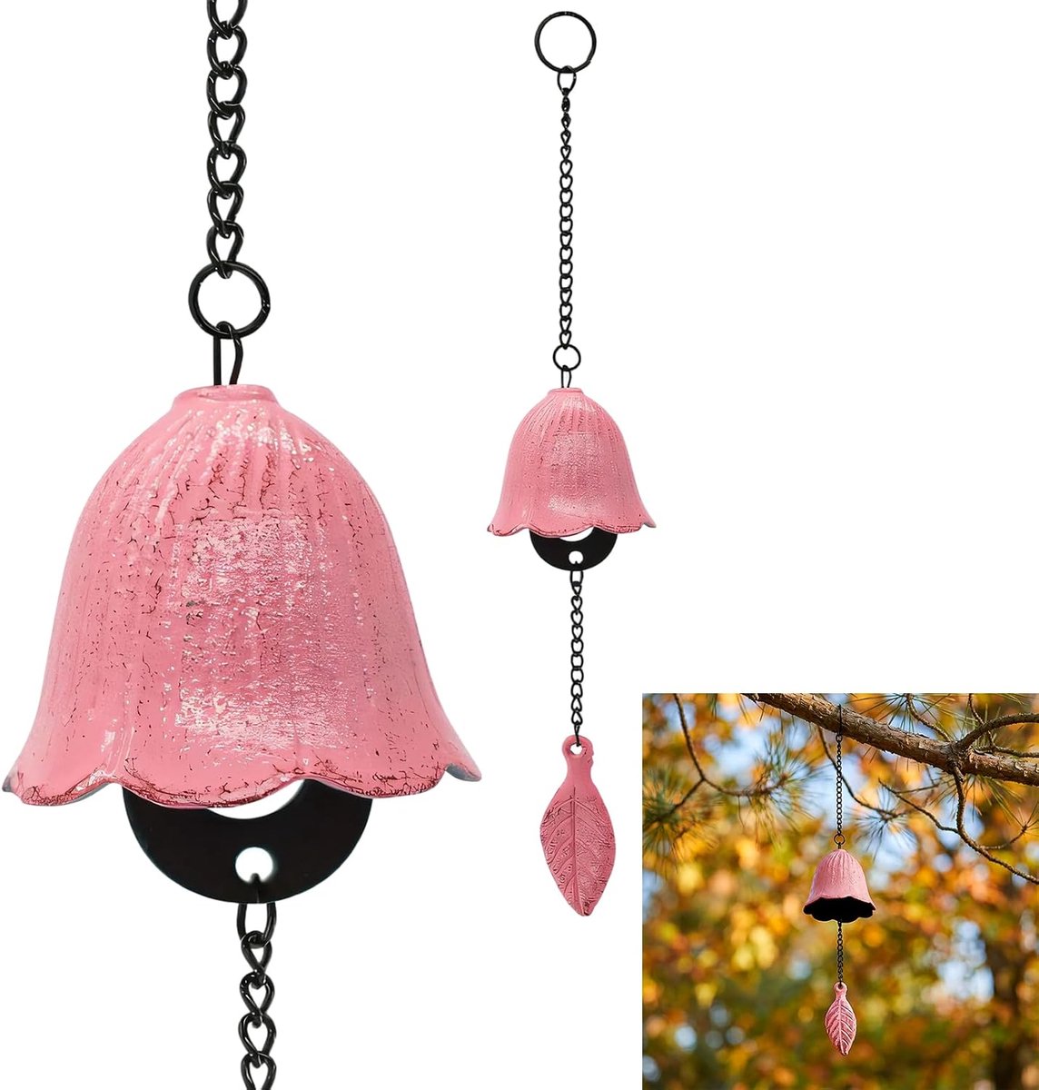 SnelShoppen - Japanse Blad Windgong Kleine Windgong Gietijzeren Hangdecoratie voor Balkon Tuin Patio Achtertuin Thuis Decoratie (Roze)