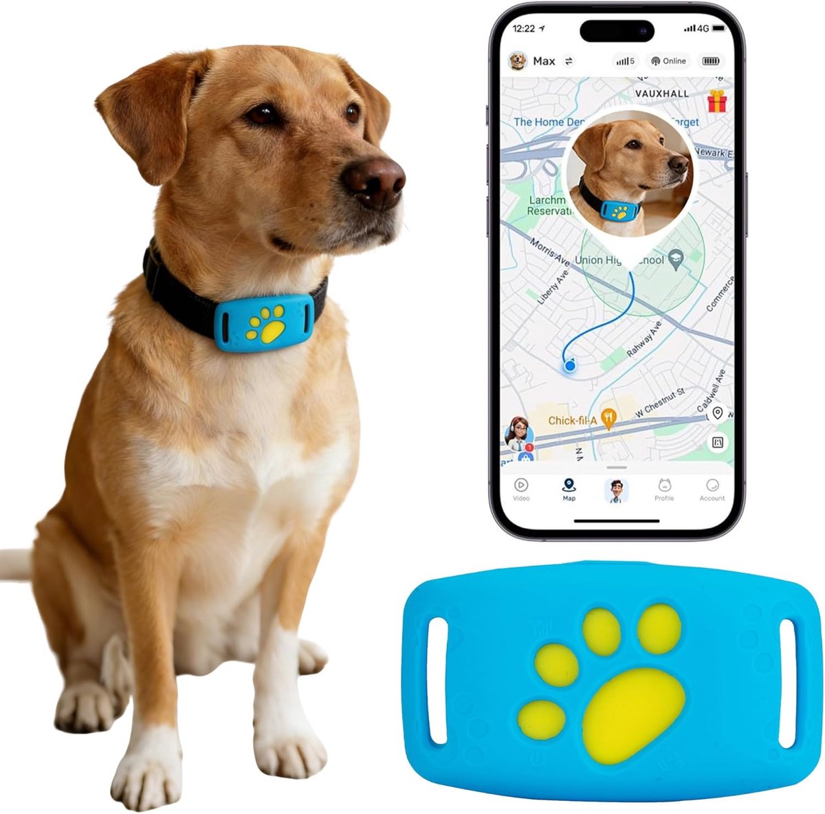 GPS Tracker voor Huisdieren - Draadloze GPS huisdiertracker - Locatievolgsysteem - Anti-verlies Functie - Waterbestendige - voor Katten en Honden - Blauw