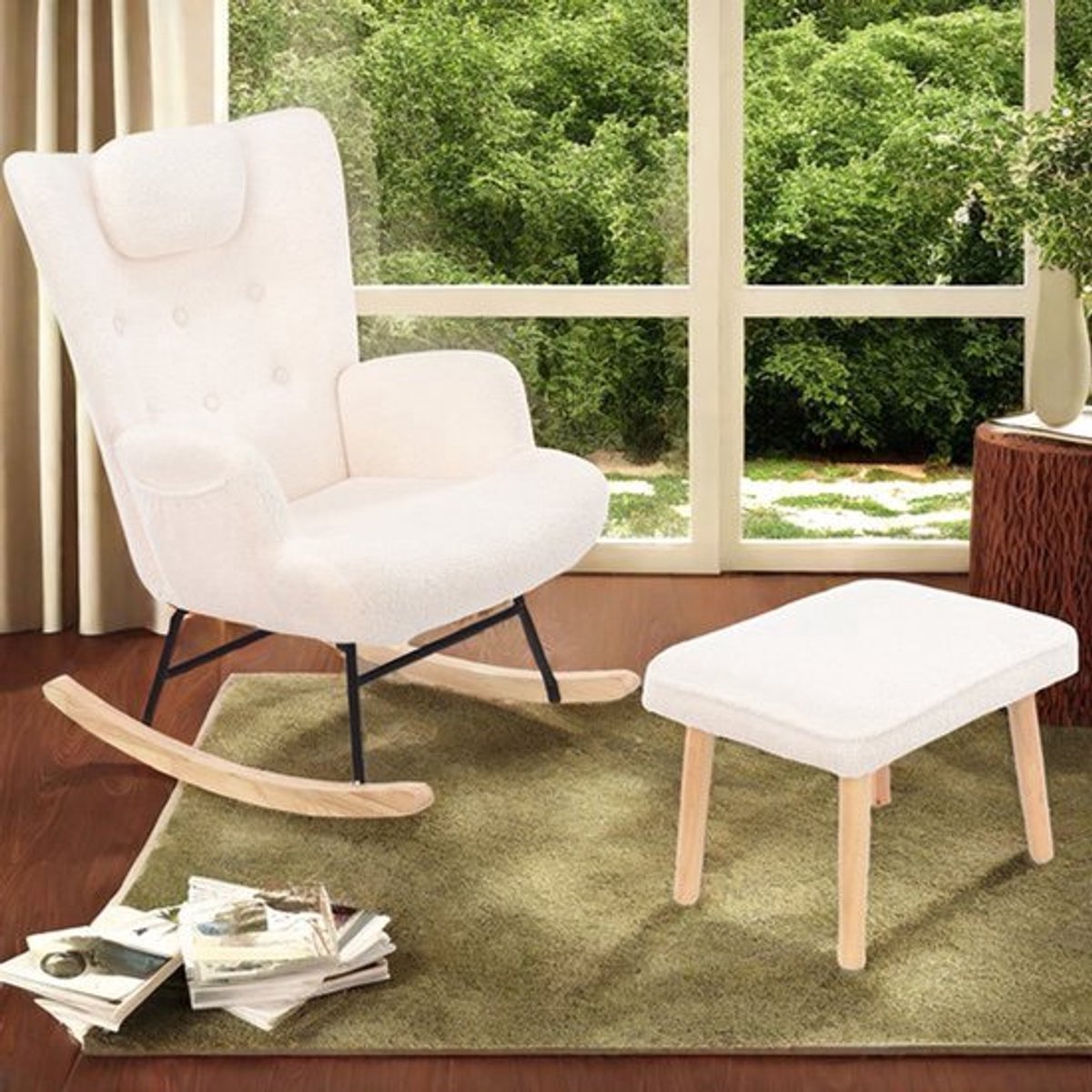 Fauteuil – Schommelstoel – Relaxstoel – Zithoekstoel – Lounge Fauteuil – Met Voetenbank –