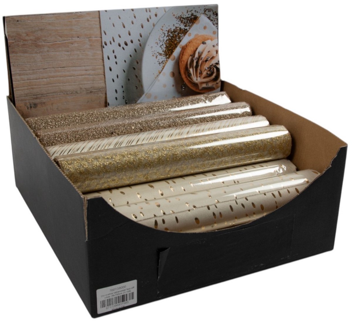 Decoratie tafelloper box gebroken wit 28x150cm 21 rolls
