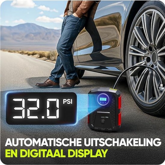 Thuys - 12V Elektrische Bandenpomp - 120W Luchtcompressor - Digitaal Display - Auto Stop - LED Verlichting - Voor Auto - SUV - Motor - Fiets & Ballen — afbeelding 3