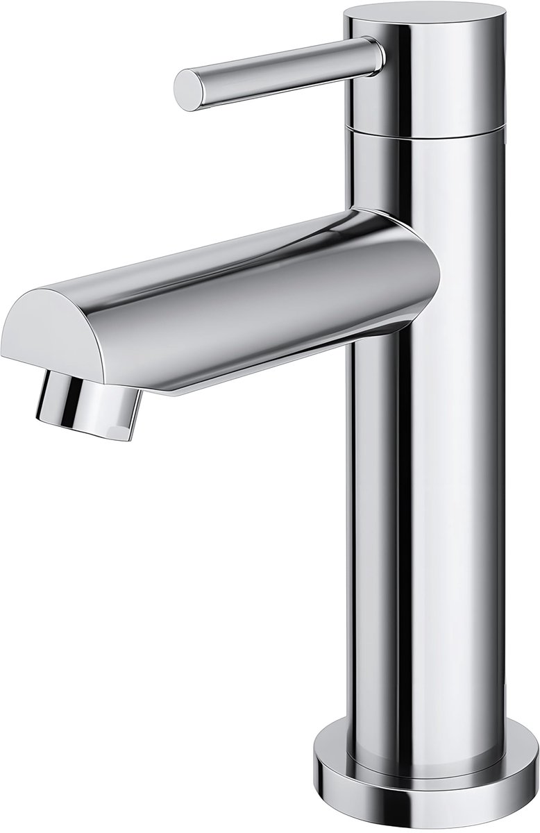 SnelShoppen - Koudwaterkraan Gastentoilet Eengreepsmengkraan Chroom 92mm Uitloophoogte met Aansluitslang voor Wastafel en Koud Water