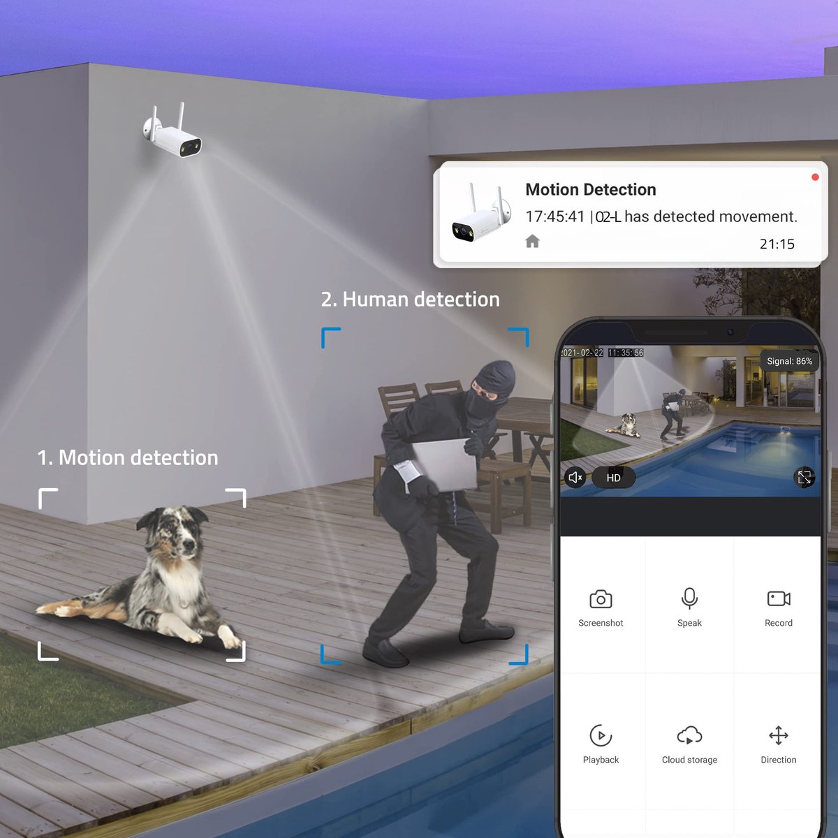 SnelShoppen - Bullet Wifi-camera 2,4 GHz - 2K-resolutie - Buiten IP66 - Mensdetectiefunctie - Nachtzicht tot 10 m - Compatibel met Alexa & Google Home