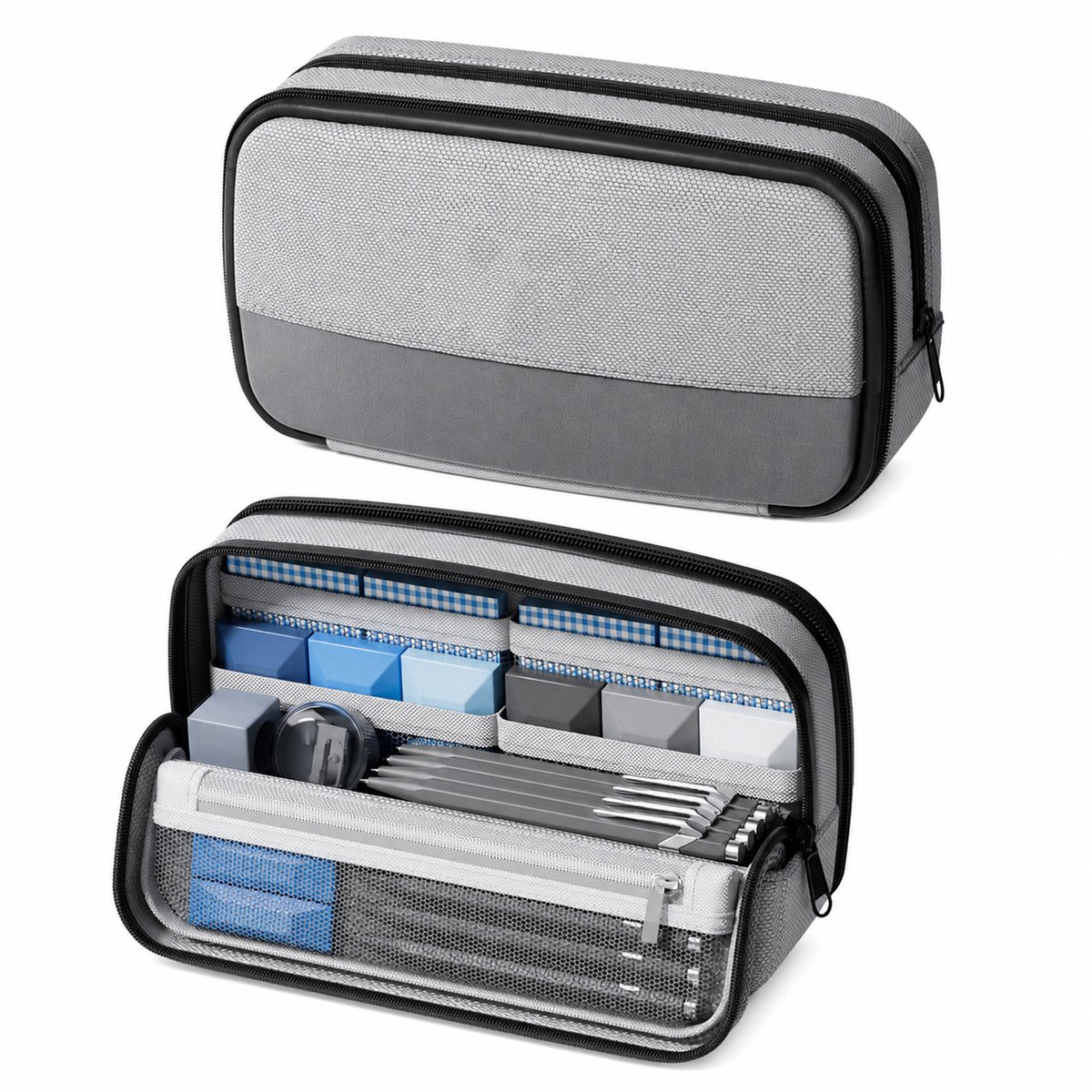 Magnetisch Pennenzak - 11 Lagen Grote Capaciteit - Uniek Design - voor Middelbare Scholieren -grijs - 1 Stuk