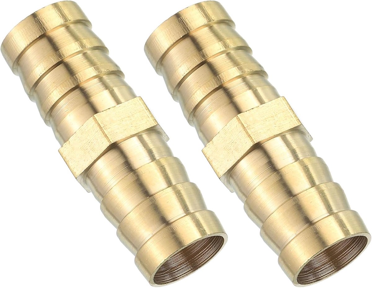 SnelShoppen - 2x 16mm Slangverbinder van Messing, Dubbele Nippel Koppeling, Tuin Slang Aansluitingen voor Lucht- en Gas Slangen, Corrosiebestendig en