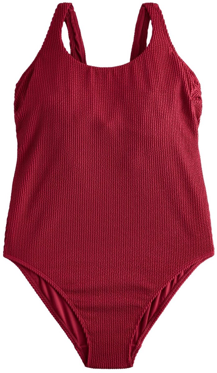 Next Dames - F-K badpak van kreukstof met lage hals - Rood Berry Red