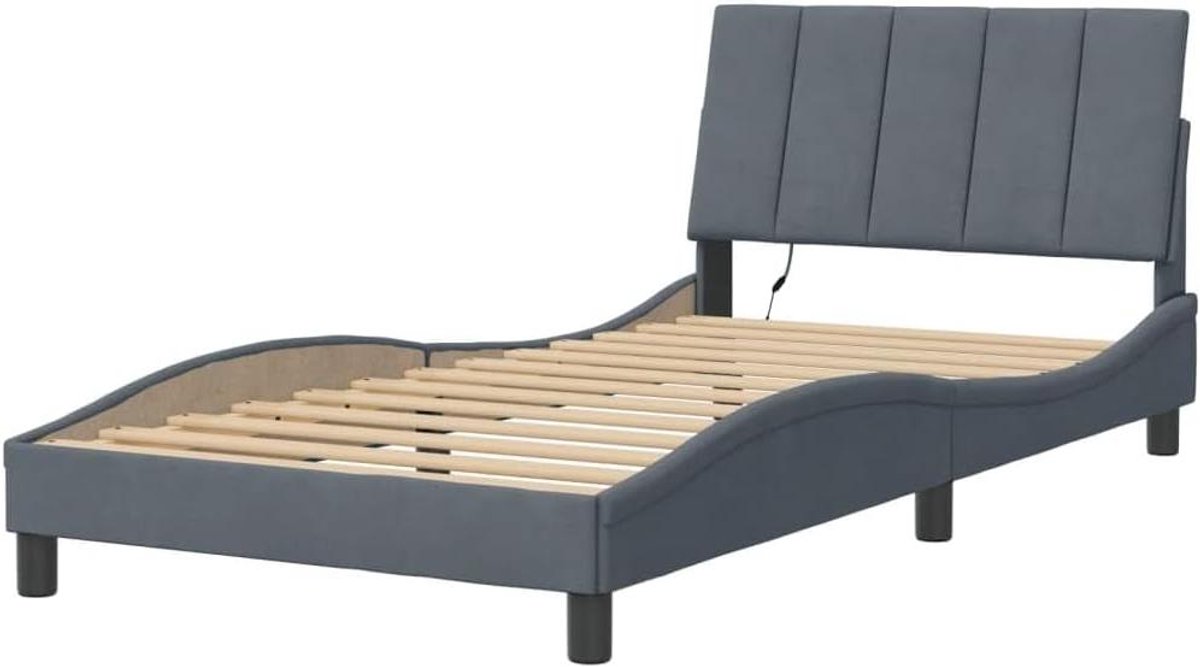 Bedframe met LED - Eenpersoonsbed ombouw - Comfortabel slapen - Zacht fluwelen hoofdbord - 100x200 cm - Donkergrijs